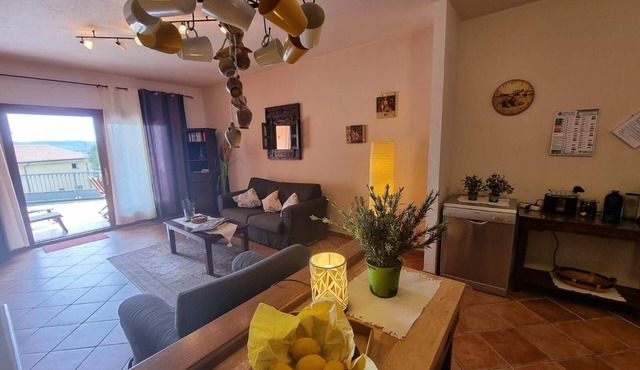 Holiday flat with fireplace, terrace and sea view